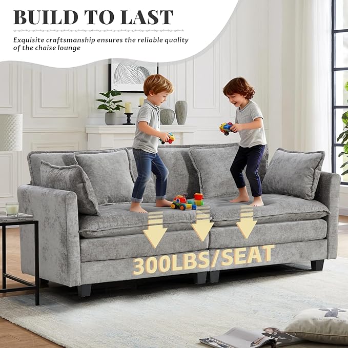 SoarFlash 77.95" Chenille Sectional Sofa, Comfy Modular Loveseat Sofa, Modern 2-Seat Couch Deep Seat Sofa Set for Living Room,Grey