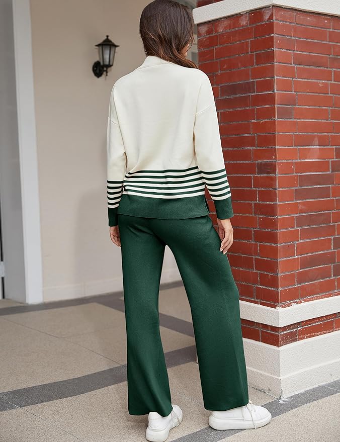 Tanming Women's Lounge Sets 2 Piece Outfits Knitted Pullover Sweater Tops Wide Leg Pants Tracksuit