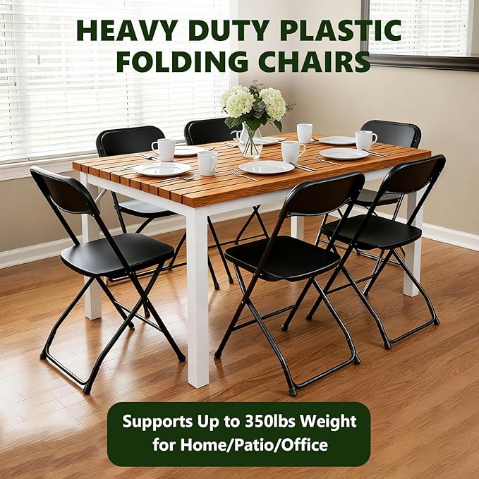 Folding Chairs 10 Pack, Plastic Folding Chairs for Outside, Heavy Duty Foldable Chairs, Sturdy Metal Folding Chairs, 350 lbs Capacity, for Patio, Garden, Camping, Black