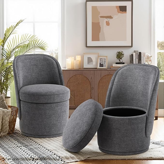MALOL Swivel Accent Chair, 360° Swivel Chair with Hidden Storage, Vanity Chairs, Modern Small Barrel Swivel Armchair for Living Room/Bedroom, Darkgrey