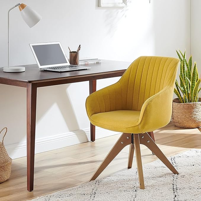 Art Leon Mid Century Modern Swivel Accent Chair with Solid Wood Legs, Desk Chair No Wheels, Armchair for Desk, Medium Yellow