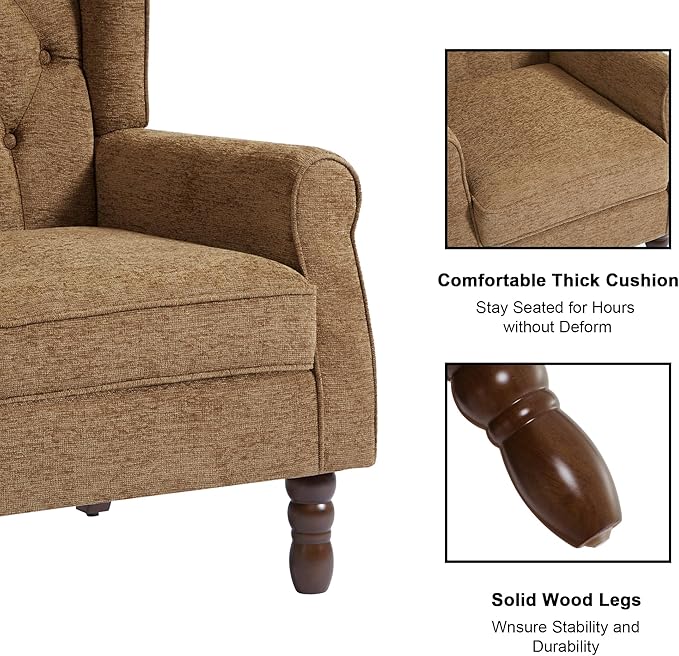 DREAMSIDEA Accent Chair, Upholstered Armchair with Button Tufted High Back & Solid Wood Legs, Comfy Wingback Reading Single Sofa Chair for Small Spaces, Living Room, Bedroom (Brown, Set of 1)