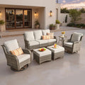 ovios 6 Pieces Patio Furniture Set, Outdoor Wicker Sofa Couch with Swivel Chairs Ottomans Comfy Cushions, High Back Modern All Weather Conversation Sets, Grey Rattan, Grey