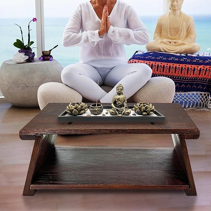 koretech Japanese Low Floor Table Folding Coffee Tables,23''x13.5'' Paulownia Wood Tables Tatami Tables Meditation Table Altar with Storage
