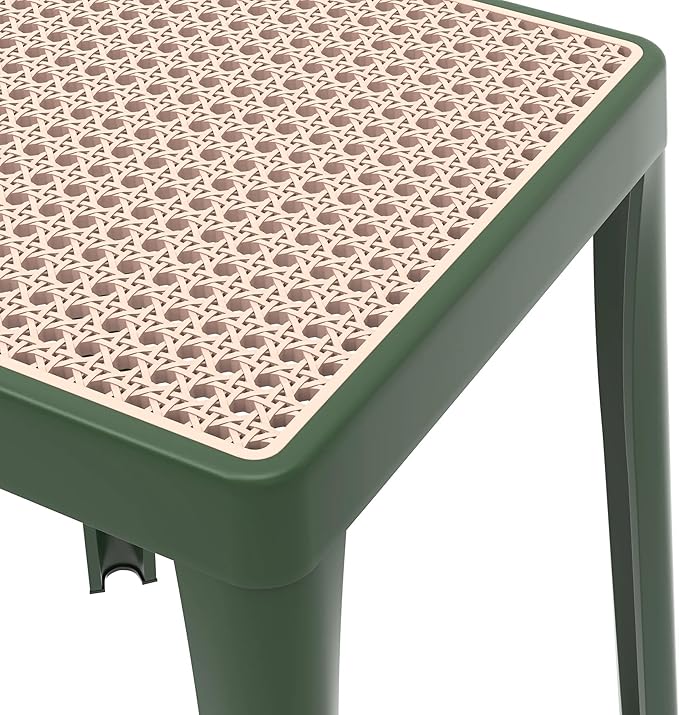 LeisureMod Tresse Mid-Century Modern Square Plastic Dining Stool Set of 2, Stackable Accent Stools with Breathable Seat, Lightweight Seating for Kitchen, Dining Room, Bedroom, or Entryway (Grey)