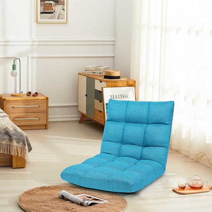 Giantex Floor Sofa Chair Video Gaming Chair with 14 Adjustable Position, Padded Back Support Floor Cushioned Seat, Folding Lazy Chair for Meditation, Reading, Watching, Living Room Recliner(Turquoise)