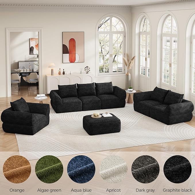 76.4" Cloud Loveseat Sofa, Deep Seat Couch with Pillows, Modern Comfortable Upholstery Boneless Sofa, 1 Piece for Living Room, Bedroom, Apartment, Removable Cover，No Assembly Required, Graphite Black