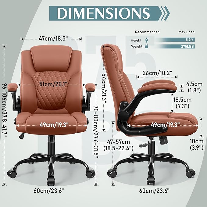Leather Office Chair, PU Home Computer Desk Chairs with Ergonomic Back Support, 360°Swivel Free, Small Gaming Chair with Wheels and Adjustable Armrests, for Short People Use
