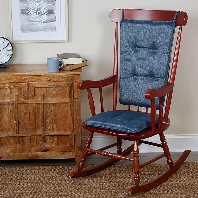 Klear Vu Embrace Rocking Chair Cushions for Living Room, Nursery, or Home Office, Tufted and Non-Slip Pads, 2 Piece Set, Seat 16"x15" and Seat Back 24"x17", Blue