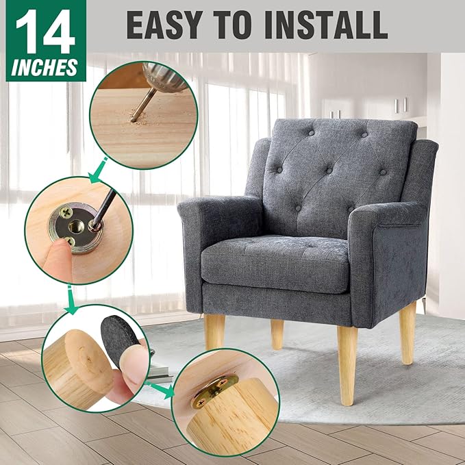 FoDau770 Rubber Wood Furniture Legs 14 Inches, Straight Tapered Wood Feet Mid Century Sofa Legs Set of 4, 5/16" UNC Furniture Feet Replacement Parts for Cabinet Couch Dresser Chair Ottoman Table