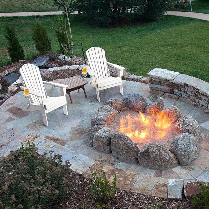 FUNBERRY Folding Adirondack Chair Set of 3, All Weather HDPE Fire Pit Chairs with Cup Holder for Outdoor
