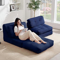 Tbfit 35.8'' Folding Sofa Bed, Convertible Sleeper Chair with Large Pillow, Corduroy Folding Couch Bed, Portable & Foldable Mattress Boneless Floor Sofa Set of 2, Blue
