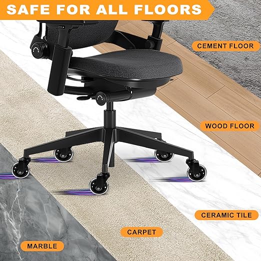 FreekyFit Office Chair Wheels for Casters Replacement - 3" Rubber Wheels for Computer Gaming Desk Caster Smooth & Safe Rolling for All Floors Including Hardwood and Carpet - Set of 5 - Modern