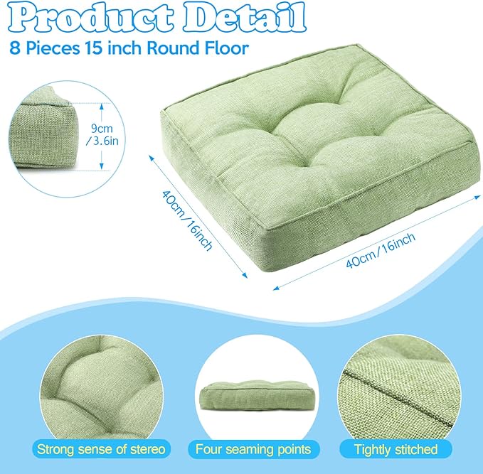 Fumete 8 Pcs Square Floor Pillows for Kids and Adult 16''x16'' Flexible Seating Floor Cushion for Classroom Multicolor Meditation Cushions for Home Daycare Preschool Yoga Meditation (Classic Color)