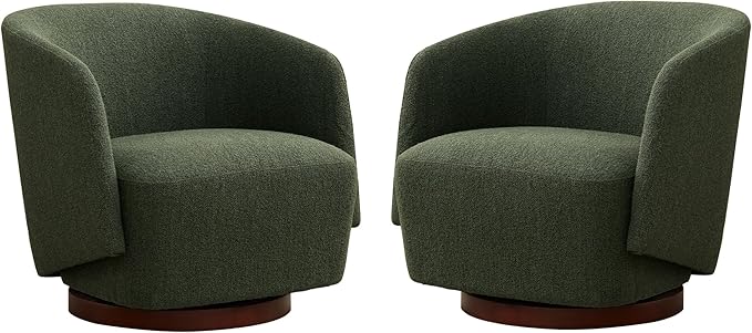 Boucle Swivel Accent Chairs Set of 2, No Assembly Upholstered Armchair with Rubberwood Base, 360° Rotating Living Room Chairs Set of 2 for Bedroom, Apartment & Reading Nook (2, Green)