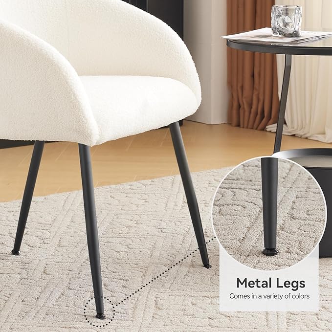 Modern Small Accent Chair Set of 4, Comfy Sherpa Makeup Vanity Chair with Metal Legs, Decorative Dining Chair no Wheels for Living Room, Dressing Room, Bedroom, White