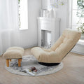 360° Swivel Floor Chair Single Lazy Sofa Leisure Balcony Reclining Japanese Tatami Adjustable Recliner with Ottoman for Living Room, Bedroom, Indoor Use (Footstool, Beige)