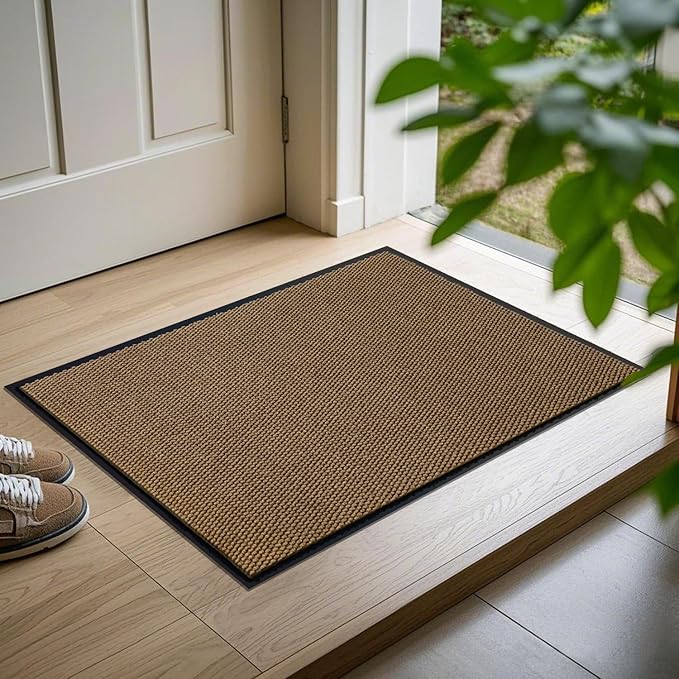 Yimobra Doormat Outdoor Indoor Entrance 29.5 x 17, All-Season All-Weather Front Door Mat, 100% Waterproof Welcome Matt for Floor Garage Outside Entry, Stain and Fade Resistant,Khaki