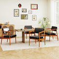 LSSPAID Mid Century Dining Chairs Set of 4, Black PU Leather with Walnut Finished Handrails Comfy Backrest, Farmhouse Dining Room Chairs for Kitchen, Living Space & Restaurant