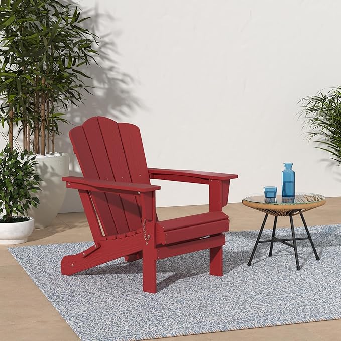 KINGYES Folding Adirondack Chair Set of 4, HDPE Adirondack Chair for Adult, Red