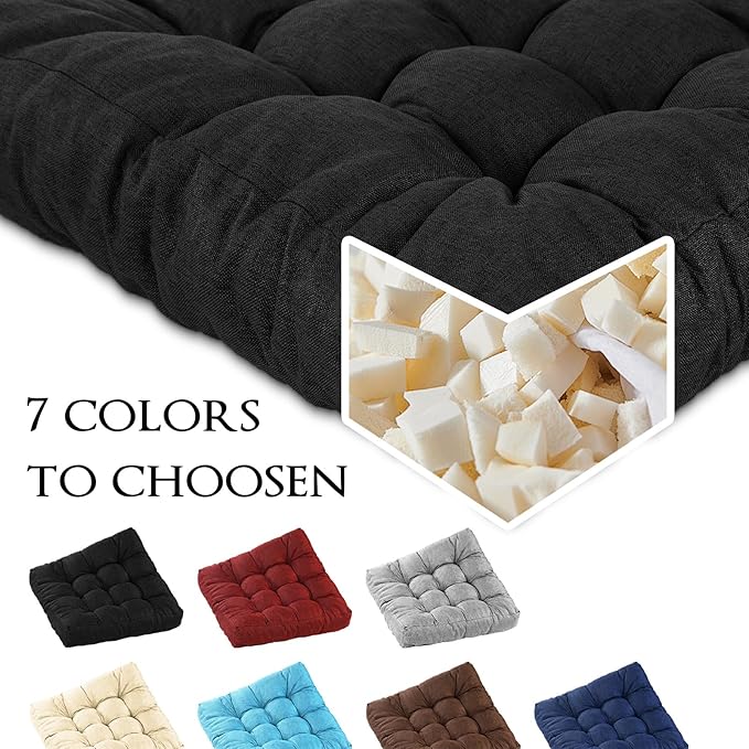 LYLNBYWK Meditation Floor Cushions Set of 2, Thickened Floor Pillow for Adults, Large Square Pillows Seat Cushion for Tatami Living Room Yoga, Memory Sponge Block Added, 22x22 Inch, Black