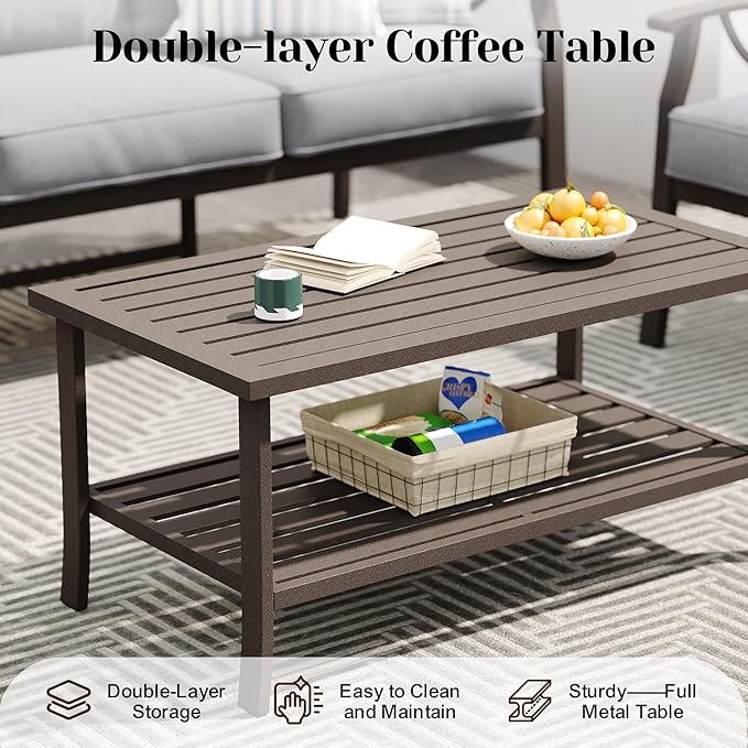 FansaFurn 8-Pieces Outdoor Patio Furniture Set, Outdoor Metal Sectional Furniture with Cushions, Outdoor Conversation Seating Set with Coffee Table for Garden, Balcony, Deck, Backyard, Grey