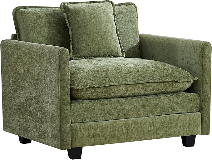 UMBFUN Cloud Couch Accent Chair, Oversized Comfy Modular Sofa with Deep Seat Cushions, Chenille Upholstered Lounge Chair for Living Room & Bedroom, Green