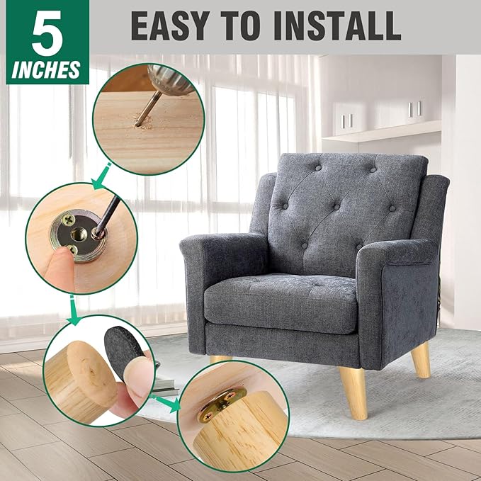 FoDau770 Rubber Wood Furniture Legs 5 Inches, Slant Tapered Wood Feet Mid Century Sofa Legs Set of 4, 5/16" UNC Furniture Feet Replacement Parts for Cabinet Couch Dresser Chair Ottoman Table
