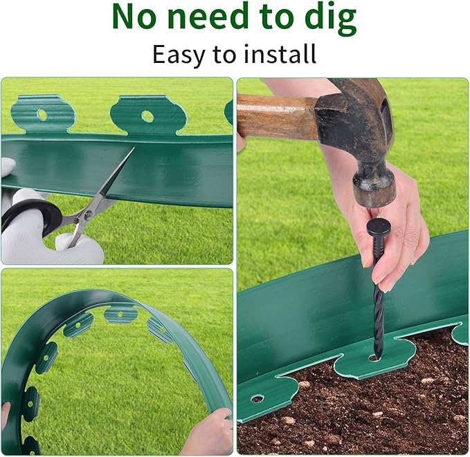 AggFencer 4 in x 25 Ft Garden Landscape Edging, No Dig Garden Edging Border Kit with 46 Pcs Spikes for Flower Bed Lawn Yard Grass Green