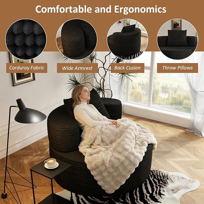 Giant Bean Bag Chair Oversized for Living Room Round Boneless Chair Corduroy Chaise Lounge for Adults Memory Foam Big Accent Sofa Lounge Floor Sofa for Gaming Reading Relax No Assembly Required