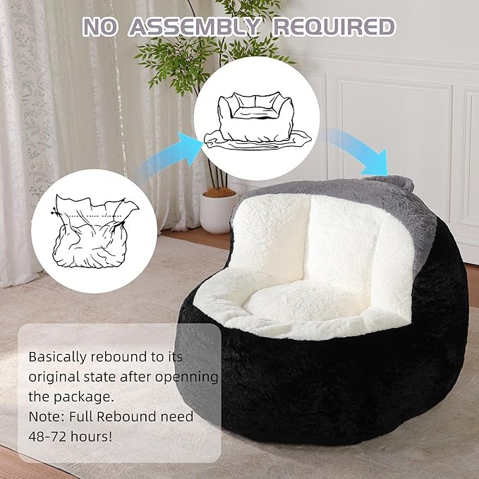 KEIKI Oversized Bean Bag Chairs, Bean Bag Couch for Adults and Kids, Large Reading Chair, Multicolor Faux Fur Floor Sofa for Reading, Playing or Relaxing