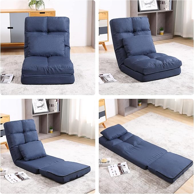 FLOGUOR Chaise Lounge Indoor, 14-Position Floor Chair with Padded Pillow for Adults Kids, Folding Lazy Sofa Chair for Living Room, Bedroom, for Gaming Reading 8823DB