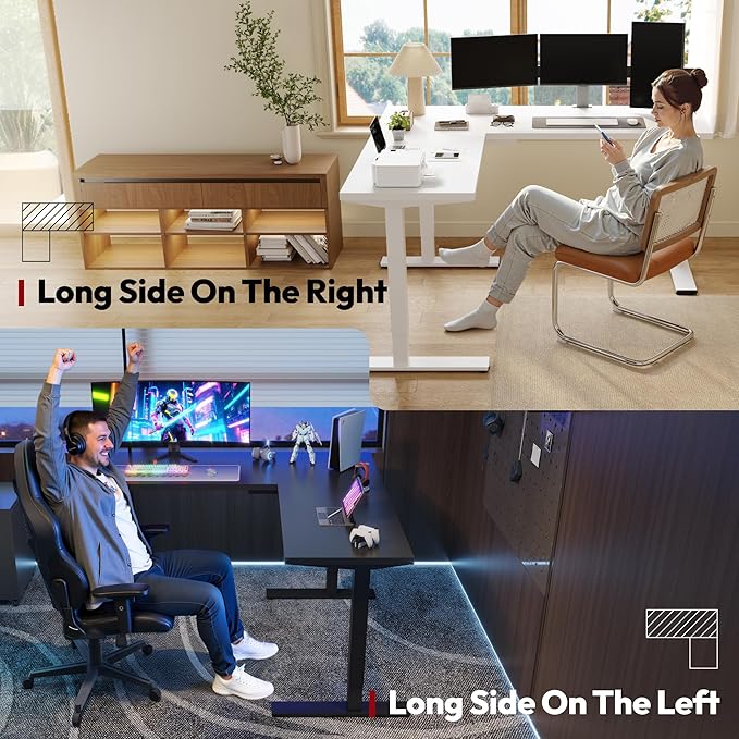 SANODESK L Shaped Standing Desk Adjustable Height, Electric Corner Standing Desk, 63 x 55 inch Sit Stand Computer Table with Splice Board, White