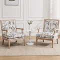DM Furniture Floral Accent Chair Set of 2 Mid-Century Modern Living Room Chairs Upholstered Linen Lounge Armchair with Solid Wood Frame & Removable Cushion for Bedroom, Balcony, Floral Pattern