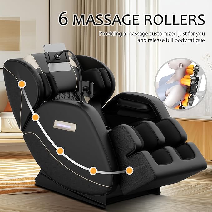 2026 Massage Chair Full Body, Zero Gravity SL-Track Shiatsu Massage Recliner Chair with Body Scan, 6 Fix Point Rollers,Airbags,Deep Yoga Stretch, Heating Function (Black1)
