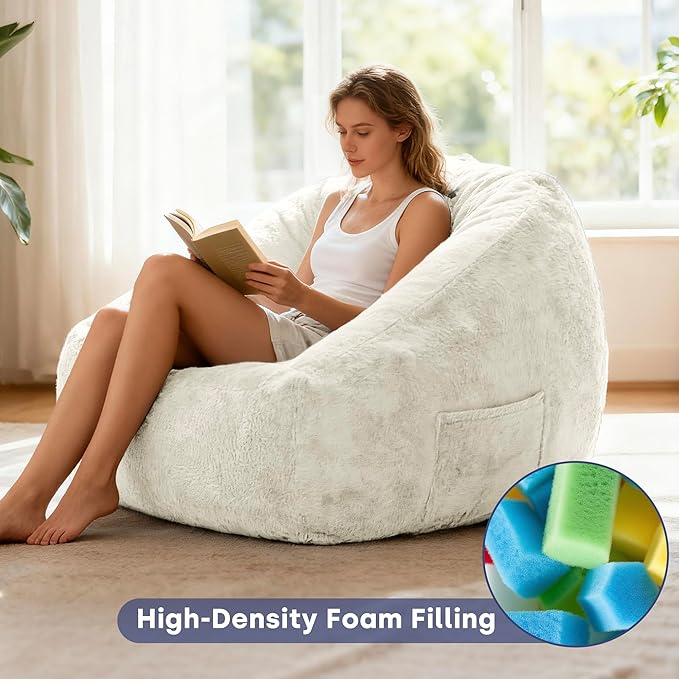 SUNBURY 47.2" L-Shaped Bean Bag Chair with Arms, Memory Foam Filled Lazy Sofa with Portable Handle & Side Pocket, Plush Floor Chair for Adults, Game Room, Bedroom, Living Room (Blue)