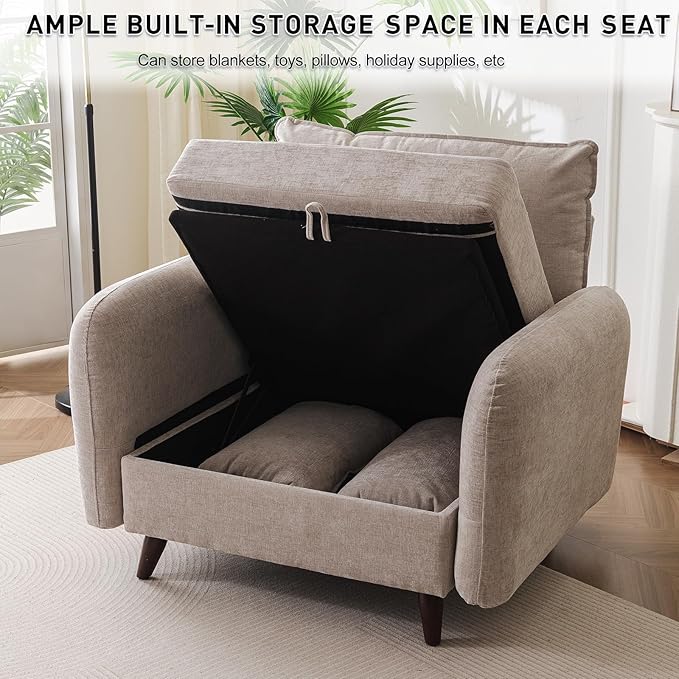 Oversized Accent Chair Set of 2,All Seats Storage,Comfy Armchair,24.5'' Deep Seat,Upholstered Living Room Chairs,Reading Chair for Bedroom,Office,Chenille,Khaki