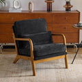 Karl home Mid Century Modern Accent Chair with Lumbar Pillow & Oak Arms – Plush Chenille Living Room Chair for Bedroom, Lounge (Black)