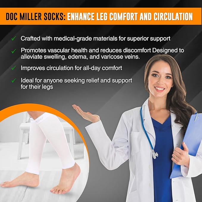 Doc Miller Compression Calf Sleeve for Men & Women – 20-30mmHg Graduated Support for Running, Shin Splints, Calf Strain – Knee High, Small to 6XL Plus Size