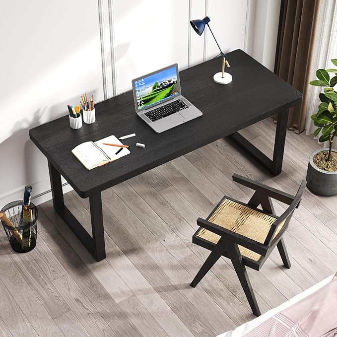 62.99in Solid Wood Computer Desk with Sturdy Metal Base - Stylish & Durable Black Office/Study Desk | Multiple Sizes for Home Office Workspace & Study Area