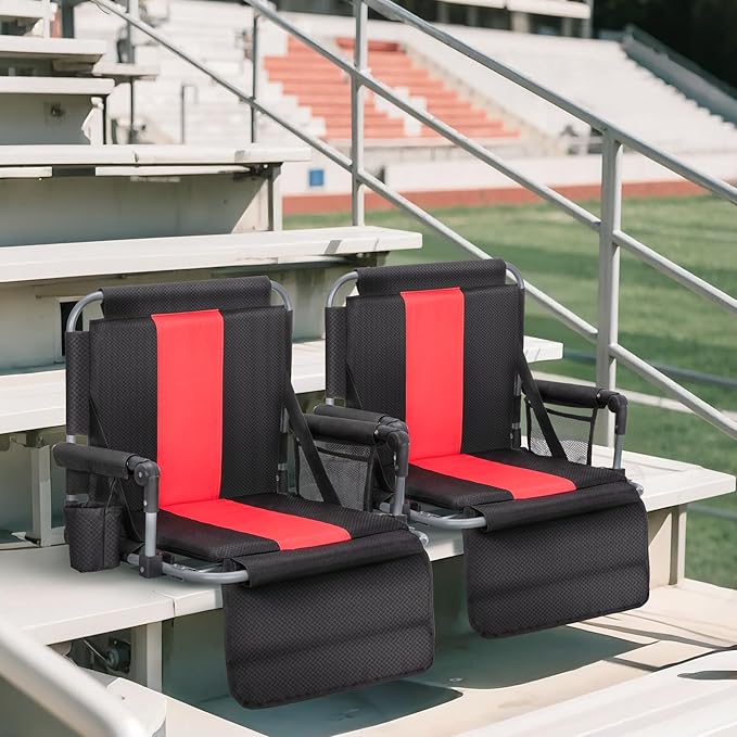 HIGH POINT SPORTS Foldable Stadium Seat Portable Folding Stadium Chairs Padded Bleacher Seat Cushion Bleacher Chair with Armrest and Cup Holder