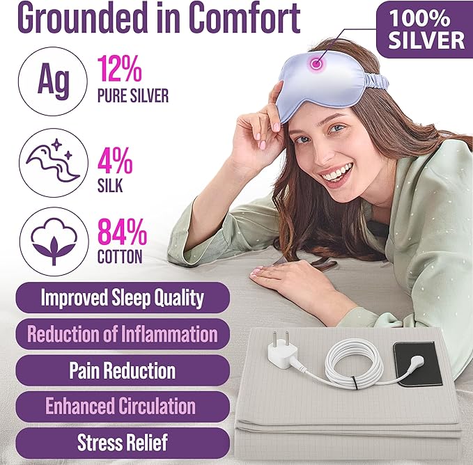 Earth Grounding Sheets Queen Size with 12% Silver Fiber & 4% Silk & 84% Cotton - Beige - SGS Quality Certified Grounded Well Bed Sheet - Conductive Fitted Sheet for Better Sleep