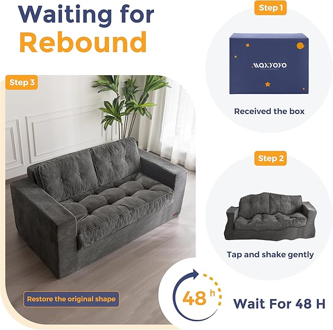 MAXYOYO Bean Bag Chair for Adults, Upholstered Floor Sofa with Armrests, Loveseat Boneless Couch with Tufted Cushion & Backrest, Sofa in A Box, Large Bean Bag Couch for Bedroom Living Room, Dark Gray