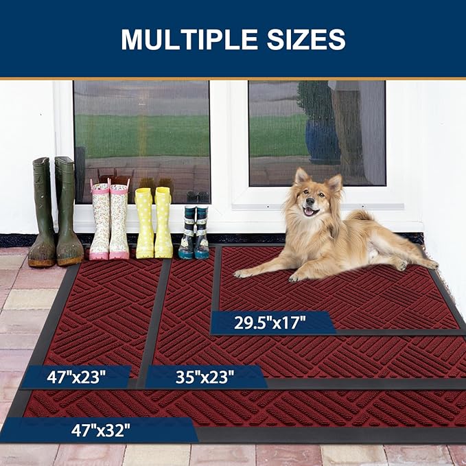 Smiry Front Door Mat Outside Entrance, Heavy Duty Outdoor Indoor Mat, Natural Rubber Doormat, Non Slip, Trap Dirt and Moisture, Easy Clean, Low Profile Patio Porch Entryway Mat, 47x23, Wine Red