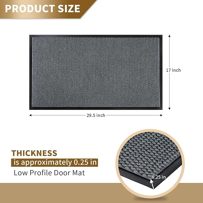 Yimobra Front Door Mat Outside Entrance, All-Season Waterproof Welcome Matt Outdoor Indoor, All-Weather Non-Slip Doormat, Low Profile, Easy Clean Patio Porch Entryway Mat, 29.5x17, Grey