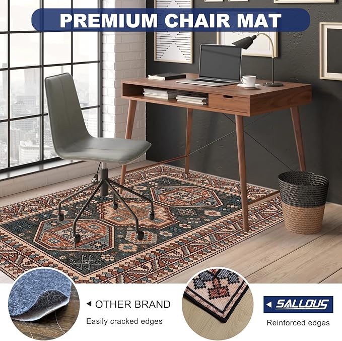 SALLOUS Chair Mat for Hard Floors, 36" x 48" Office Chair Mat for Hardwood Floor, 0.16'' Thicker Slip Resistant Floor Protector Desk Rug for Home, Floor Mat for Gaming Chairs (Vintage Red-Brown)