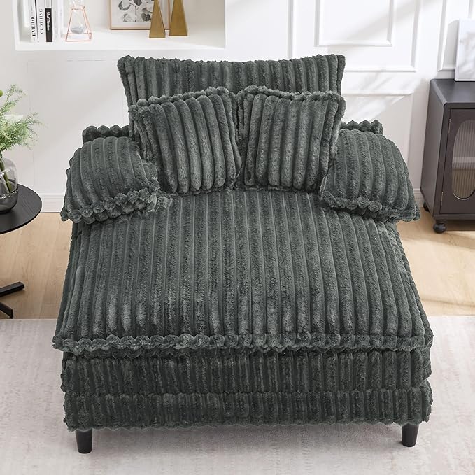 54.8" W Oversized Chaise Lounge Chair Indoor with 5-Position Adjustable Backrest, Plush Sleeper Sofa Bed with Pillows, Upholstered Cloud Couch Chair for Living Room, Study Room, Dark Grey
