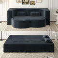 No Assembly Required Modern Floor Sofa, Convertible Plush Corduroy Sleeper Sofa Bed with 2 Pillows, Full Size Folding Mattress for Living Room and Guest Bed, Dark Grey