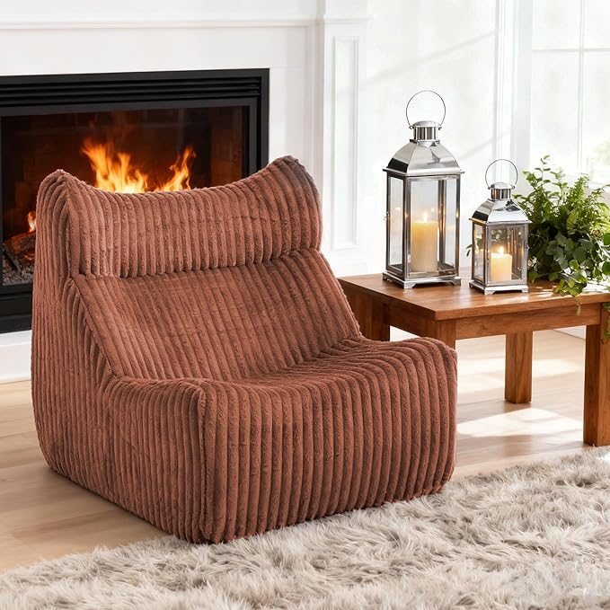Bean Bag Chairs, Giant Bean Bag Chair for Adults, Memory Foam Lounge Chair, Comfy Lazy Floor Chair, Bean Bag Sofa for Living Room, Bedroom and Office, Single Bean Bag (Brown)