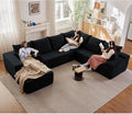 Sectional Cloud Couch with L-Shape Chaise, Upholstered Corduroy Couches Stupendous U Shaped Sofas, Modern Modular Comfy Sofa with Deep Seat for Living Room Bedroom, No Assembly Required, Black